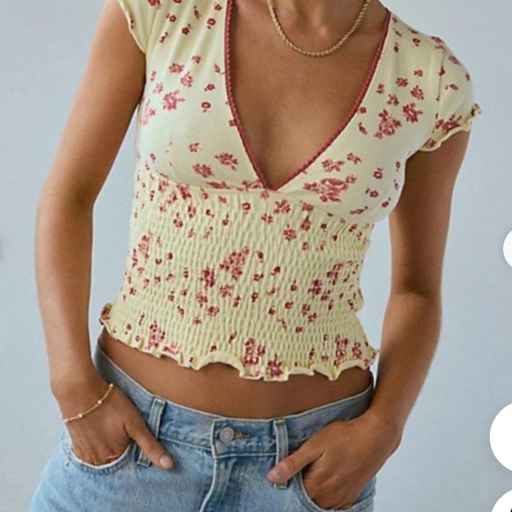 Urban Outfitters yellow and Red Floral V-Neck Top